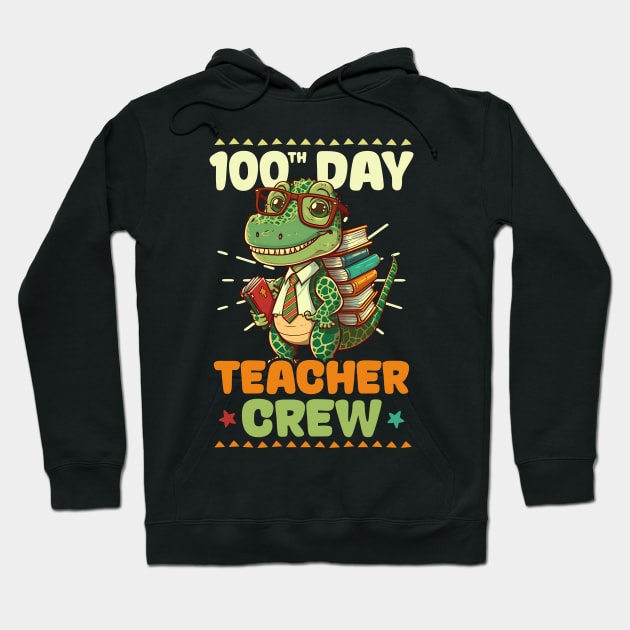 100 Days Of School Teacher Shirt | Dinosaur Teacher Crew Hoodie by Gawkclothing